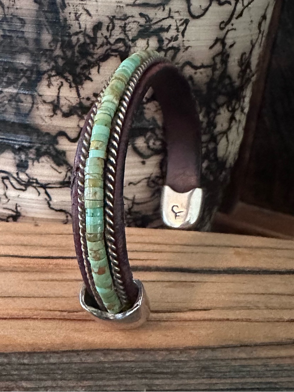 Charlie Favour leather and Turquoise Bead Leather Cuff Bracelet - Picture 2 of 6